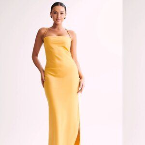 Meshki Sydney Straight Neck Slip Maxi Dress in Khaki